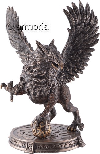 Figurine Griffon Celtique avec Boule Patte Levée aspect bronze Marque Veronese 