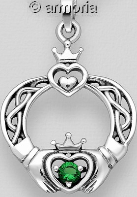 Pendentif Claddagh et cristal vert, 2.4 cm