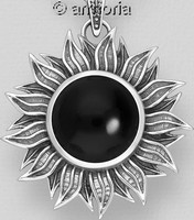 Pendentif Tournesol en argent et onyx