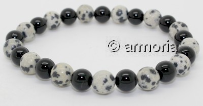 Bracelet de perles en Onyx et Jaspe Dalmatien 6 mm taille S