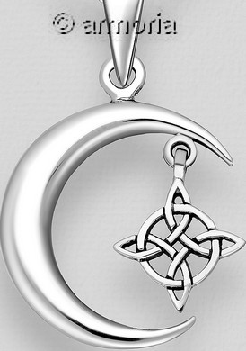 Pendentif Lune et Noeud de Sorcière suspendu en argent 