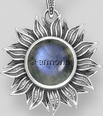 Pendentif Tournesol en argent et labradorite