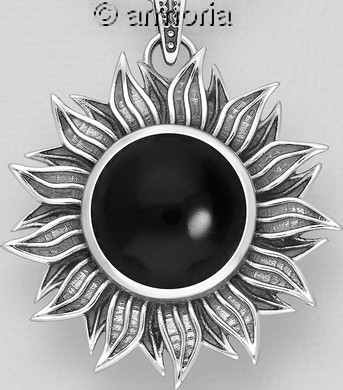 Pendentif Tournesol en argent et onyx