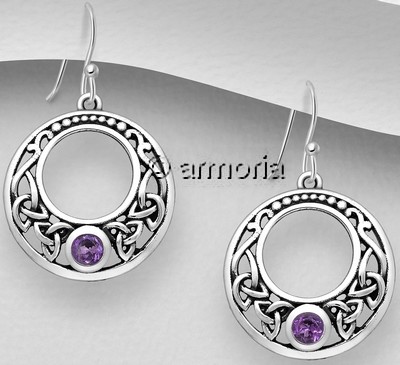 Boucles d'oreilles Cercle Celte en argent et améthyste