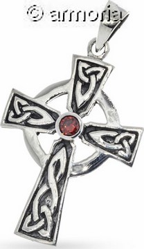 Pendentif Croix Celte et cristal rouge en argent 