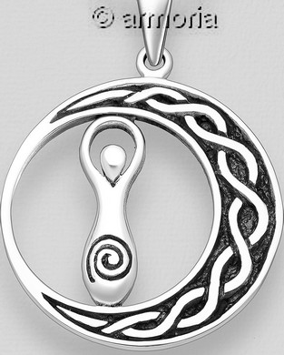 Pendentif Déesse à la spirale dans Lune aux entrelacs en argent