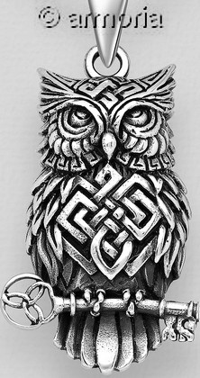 Pendentif Hibou perché sur une Clef en argent