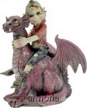 Figurine Pixie assis sur Dragon Mauve 