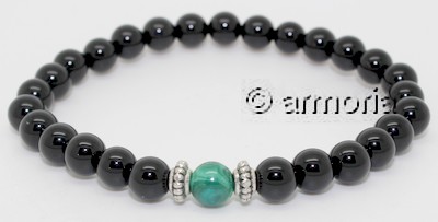 Bracelet de perles Malachite 8 mm et Onyx 6 mm taille M 