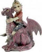 Figurine Pixie assis sur Dragon Mauve 