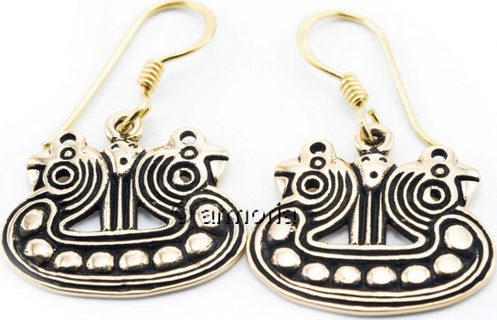 Boucles d'Oreilles Viking Odin Hugin et Munin en bronze 