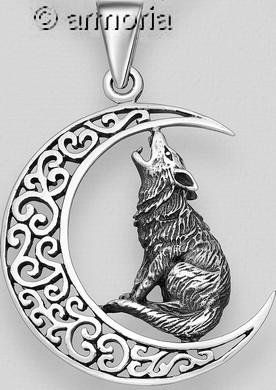 Pendentif Loup sur Lune en argent