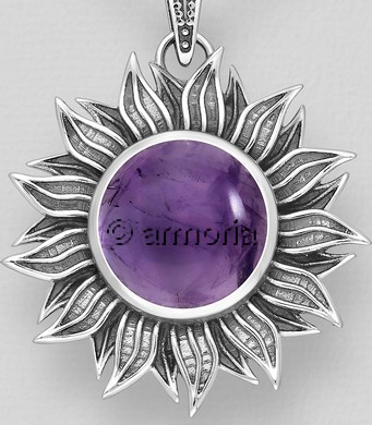 Pendentif Tournesol en argent et améthyste