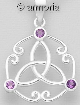 Pendentif Triquetra en argent avec améthyste, cerclé arabesques