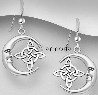 Boucles d'oreilles Noeud Celte dans Lune en argent