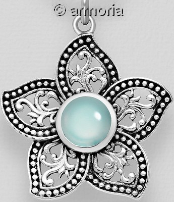 Pendentif  Fleur en argent et calcédoine